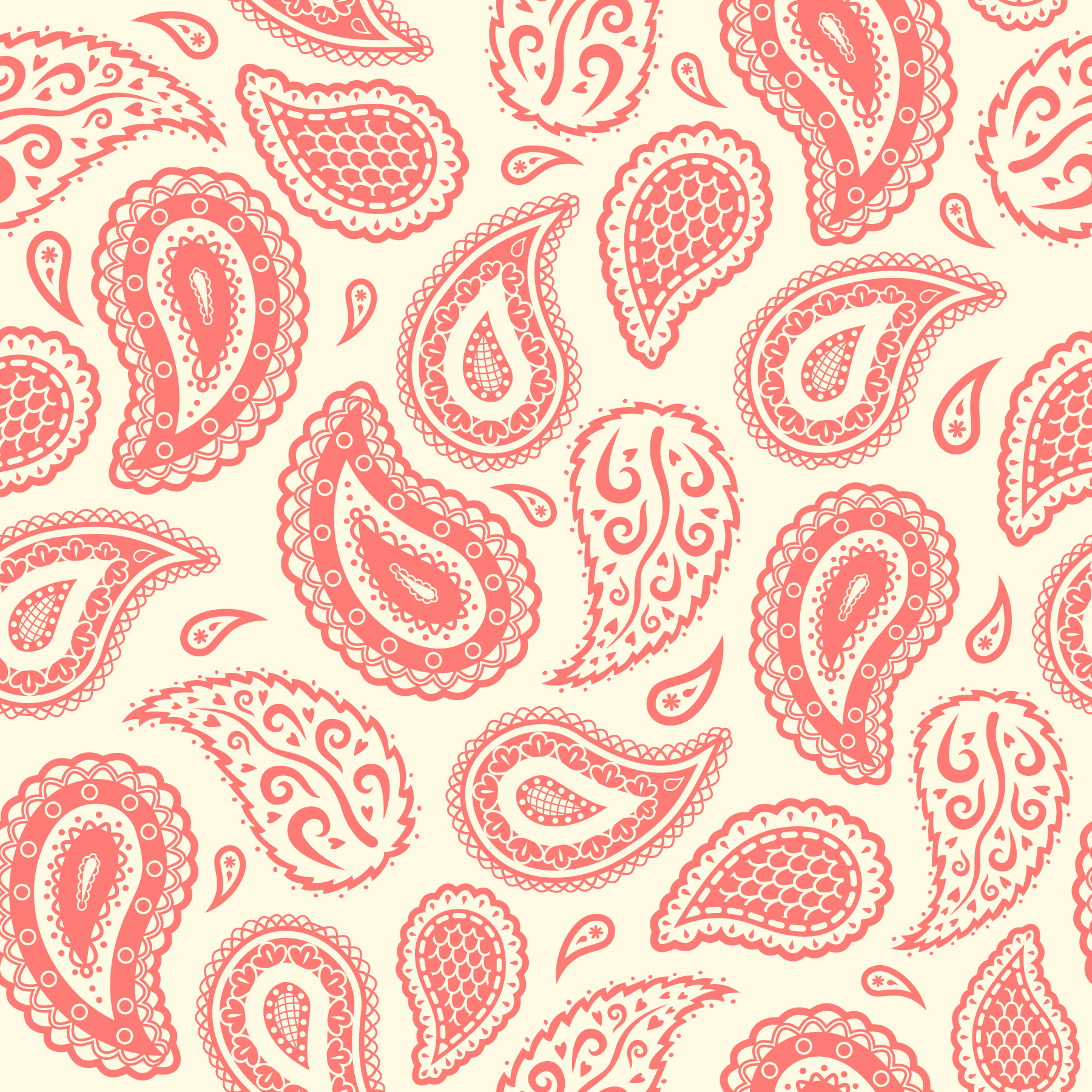 Coral paisley on buttercream background